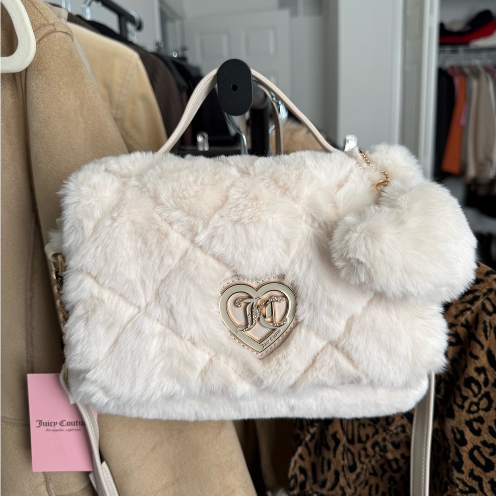 Juicy Couture White Faux Fur Shoulder Bag